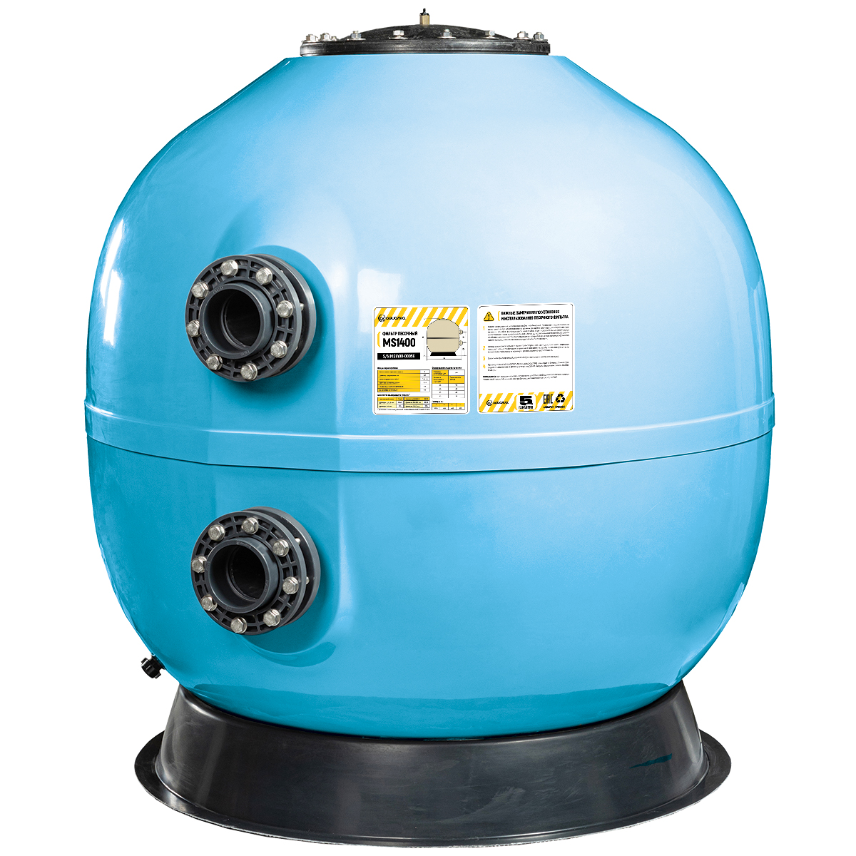 Фильтр AquaViva MS1400 (77м³/ч, 1400 мм, 2340 кг, 110 мм, 2,5Бар,1м засыпка) + люк д/выгрузки и см/окно